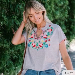 Embroidered Notch Neck Blouse